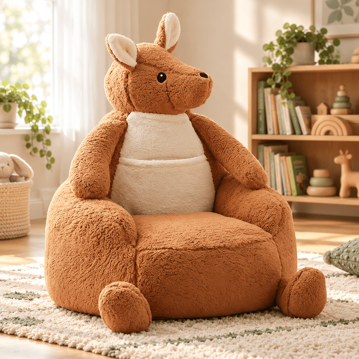 Animal Shaped Bean Bag Chair for Kids, Cute Kangaroo & Penguin Plush Mini Sofa with Washable Cover