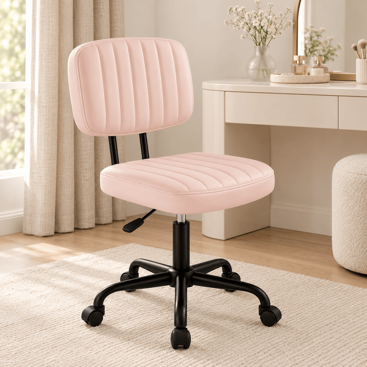 Armless PU Leather Home Office Desk Chair – Height Adjustable Rolling Chair