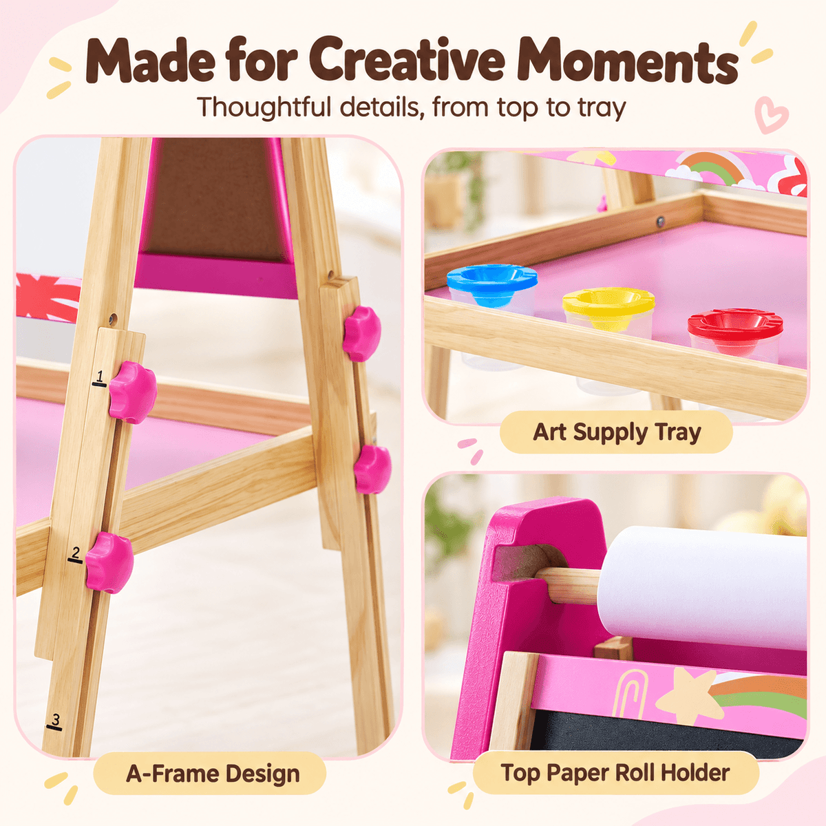 Adjustable Kids Art Easel with Double-Sided Board