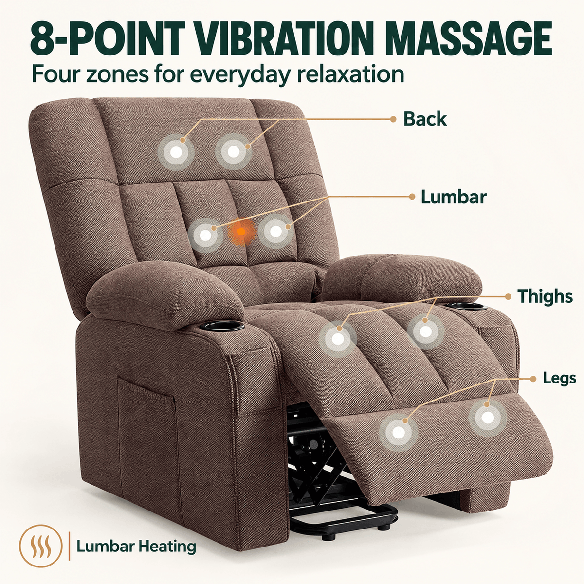 Power Lift Recliner Chair with Massage & Heat, Remote Control