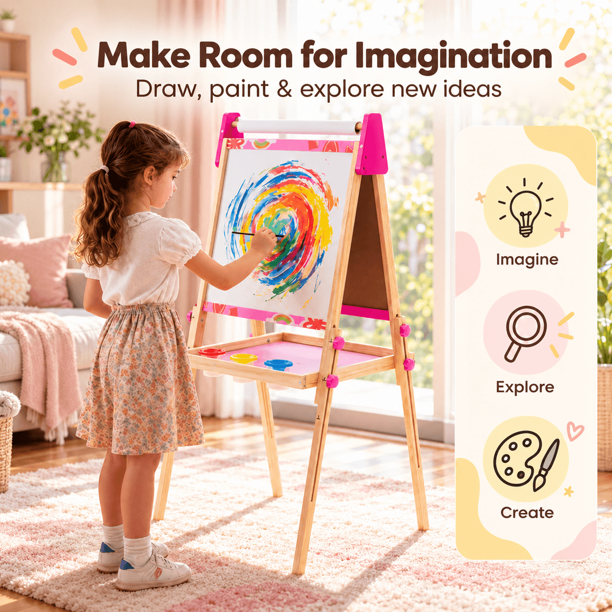 Adjustable Kids Art Easel with Double-Sided Board