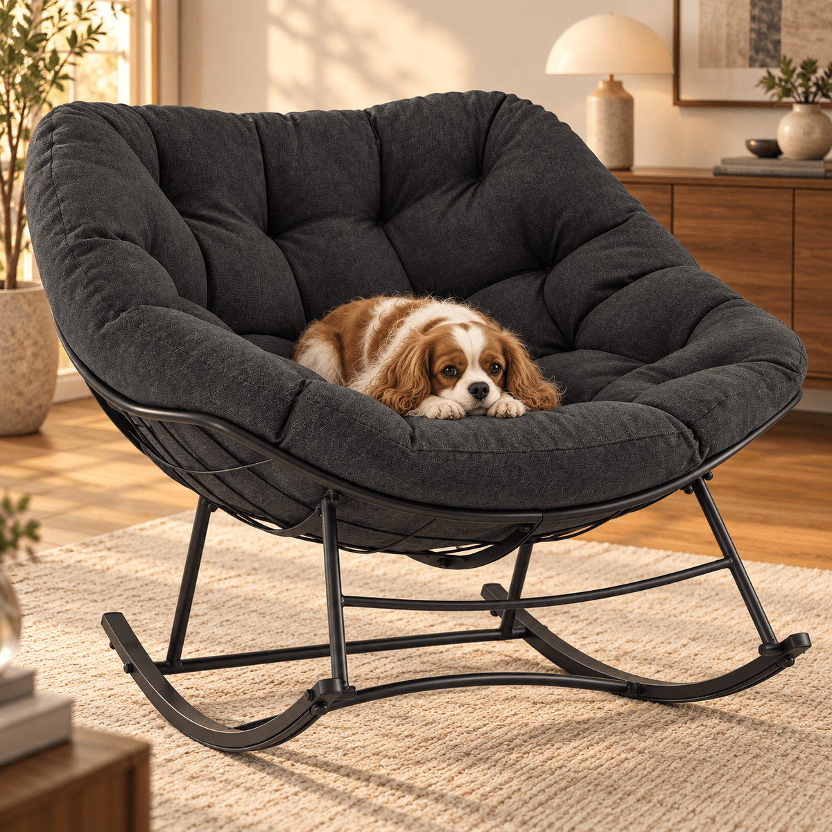Oversized Rocking Egg Lounge Chair with Cushion, for Patio, Garden, Living Room