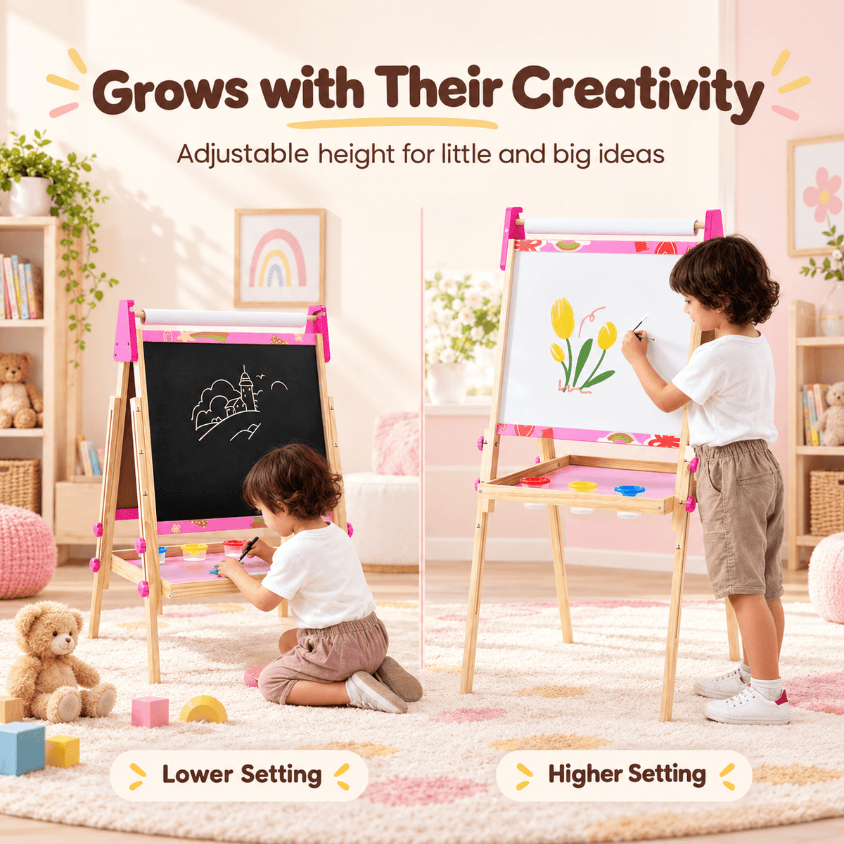 Adjustable Kids Art Easel with Double-Sided Board