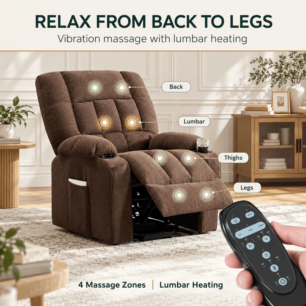 Power Lift Recliner Chair with Massage & Heat, Remote Control