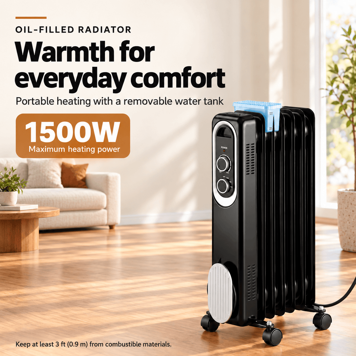 1500W Portable Space Heater with Adjustable Thermostat