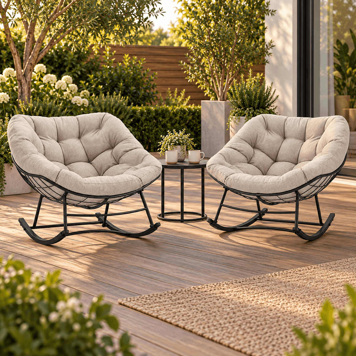 Oversized Rocking Egg Lounge Chair with Cushion, for Patio, Garden, Living Room
