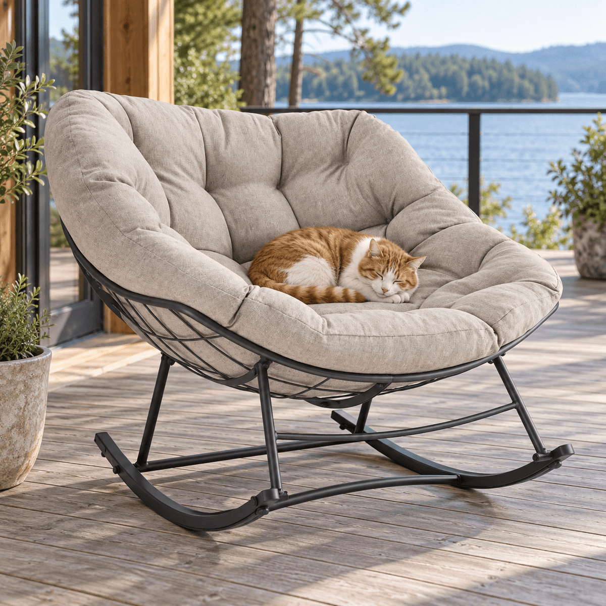 Oversized Rocking Egg Lounge Chair with Cushion, for Patio, Garden, Living Room