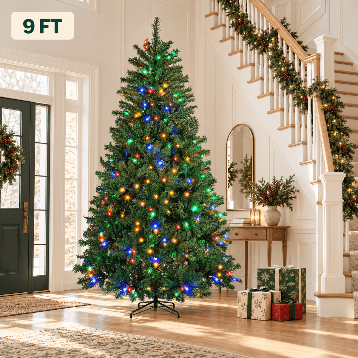Pre-Lit Artificial Christmas Tree with Color-Changing LED Lights, Green