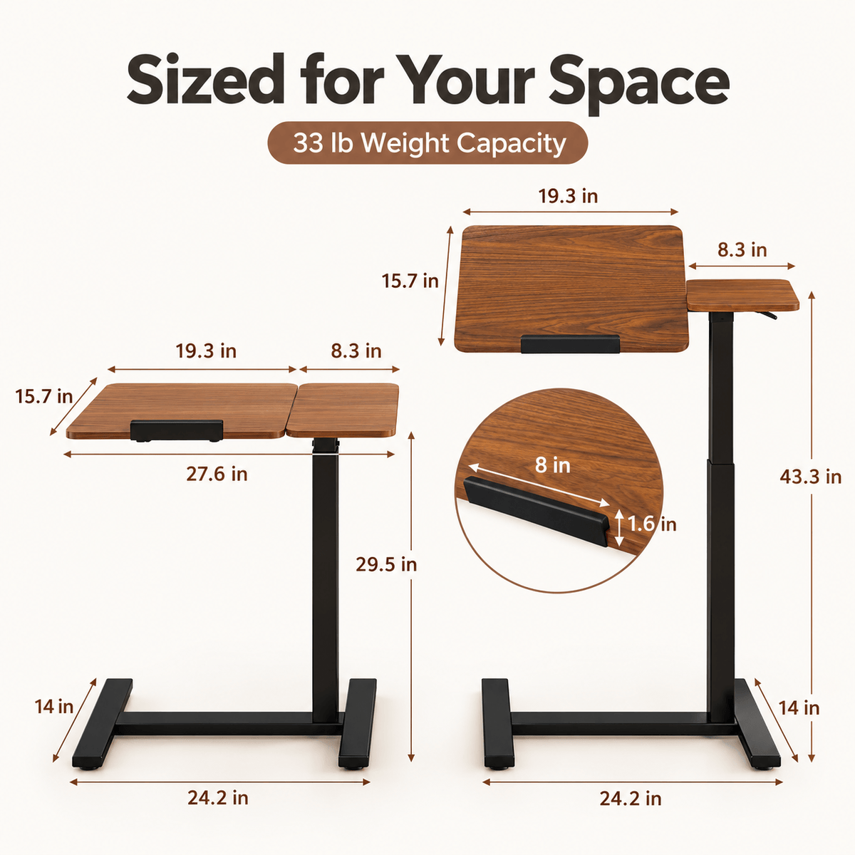 Adjustable Standing Desk with Wheels, Mobile Rolling Laptop Desk for Home Office