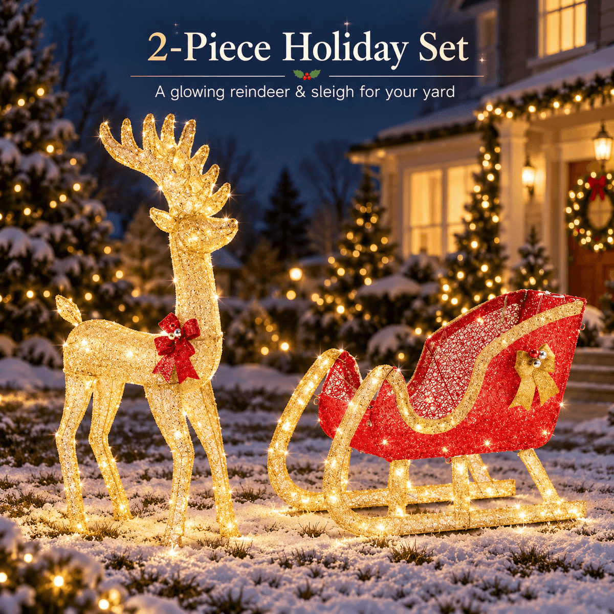 Glowing Christmas Reindeer & Sleigh Decor with 180 LED Lights – Indoor & Outdoor Holiday Display