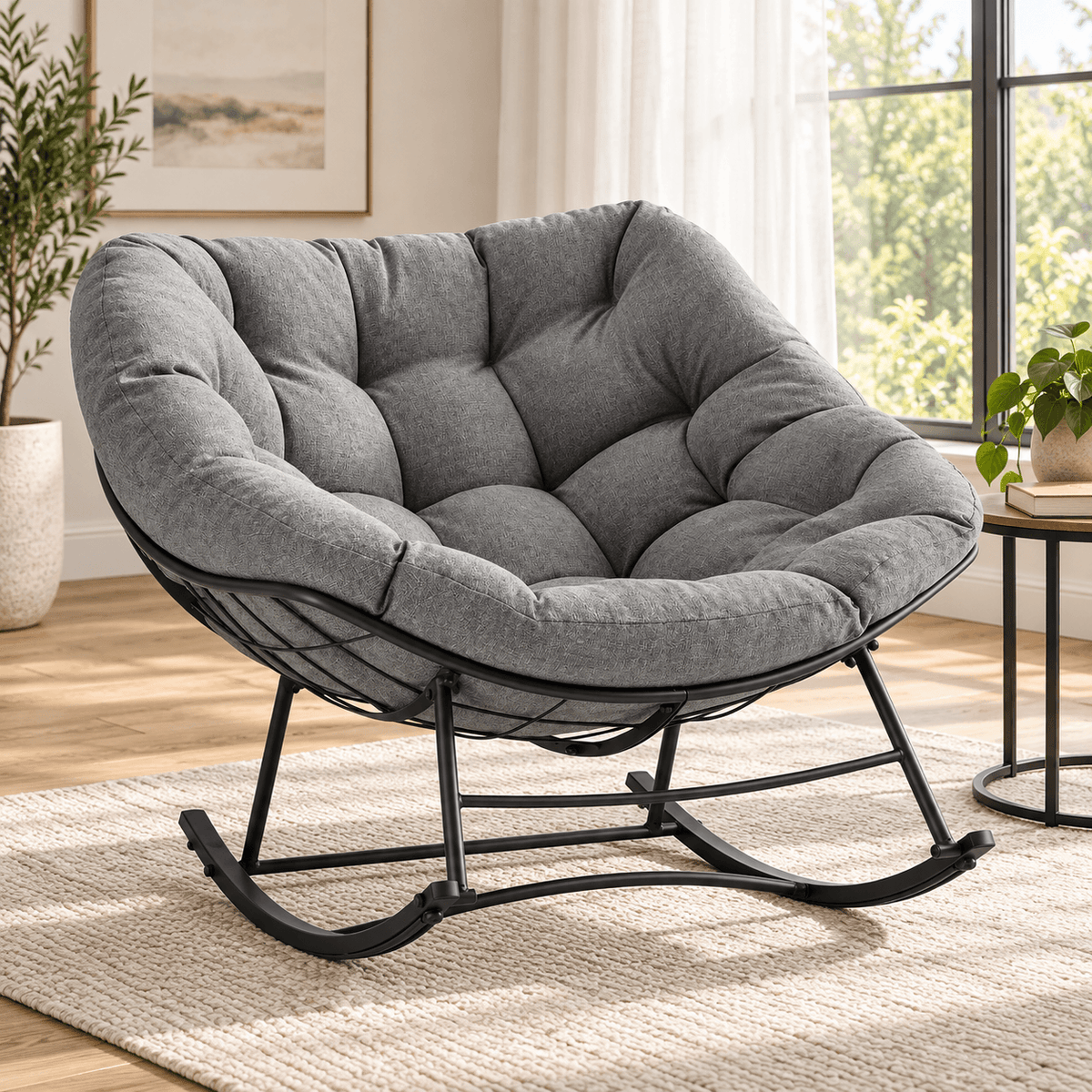 Oversized Rocking Egg Lounge Chair with Cushion, for Patio, Garden, Living Room
