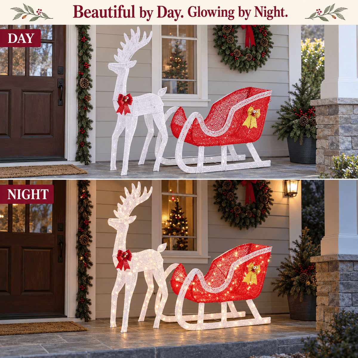 Glowing Christmas Reindeer & Sleigh Decor with 180 LED Lights – Indoor & Outdoor Holiday Display