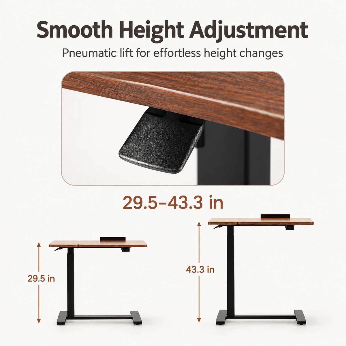 Adjustable Standing Desk with Wheels, Mobile Rolling Laptop Desk for Home Office