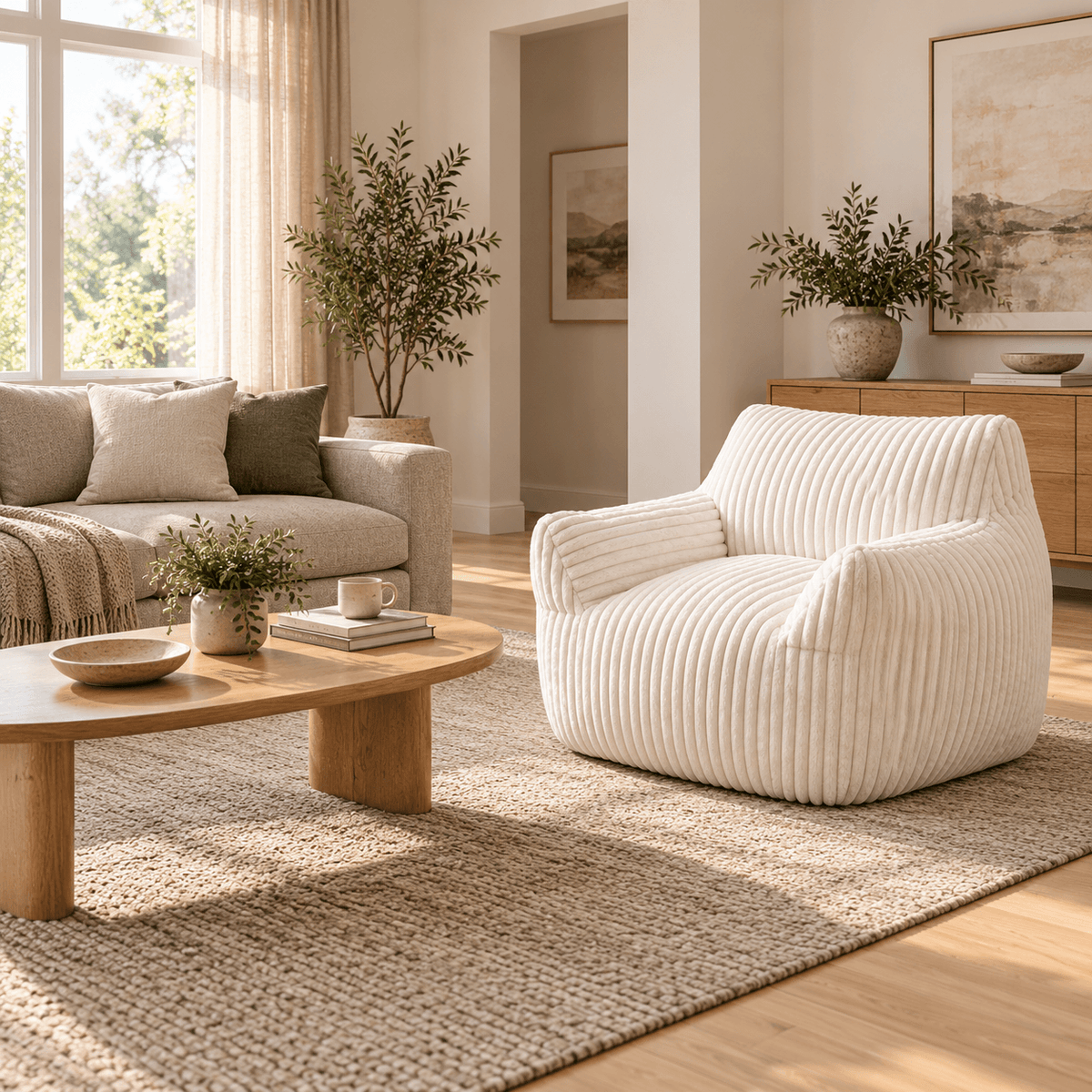 Bean Bag Sofa Chair with High-Resilience Foam Filling for Living Room