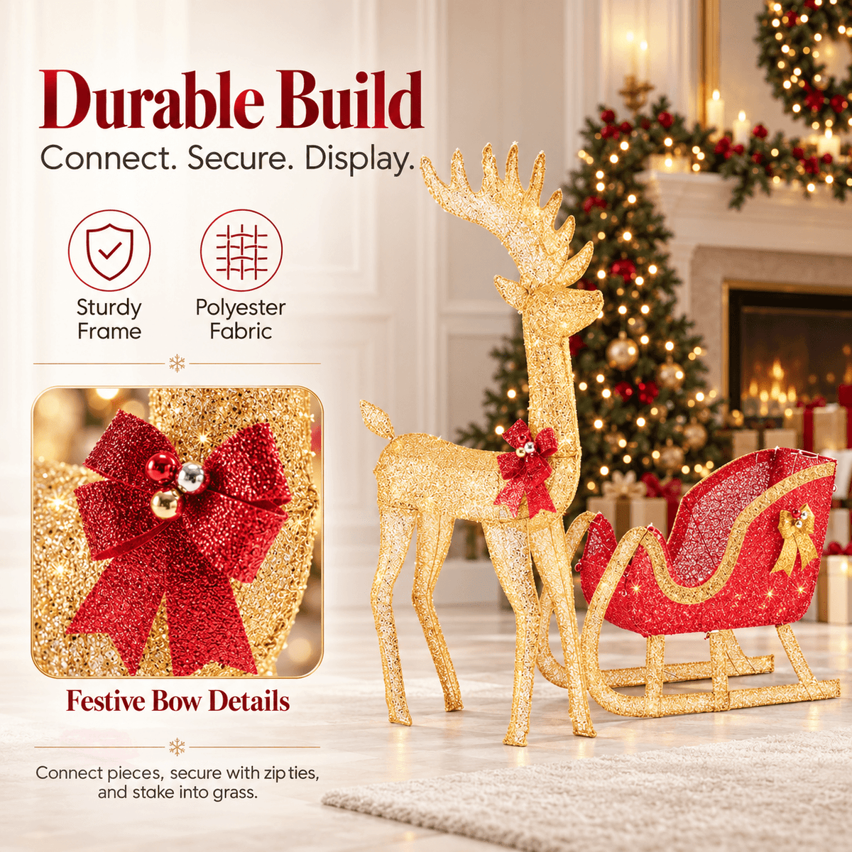 Glowing Christmas Reindeer & Sleigh Decor with 180 LED Lights – Indoor & Outdoor Holiday Display