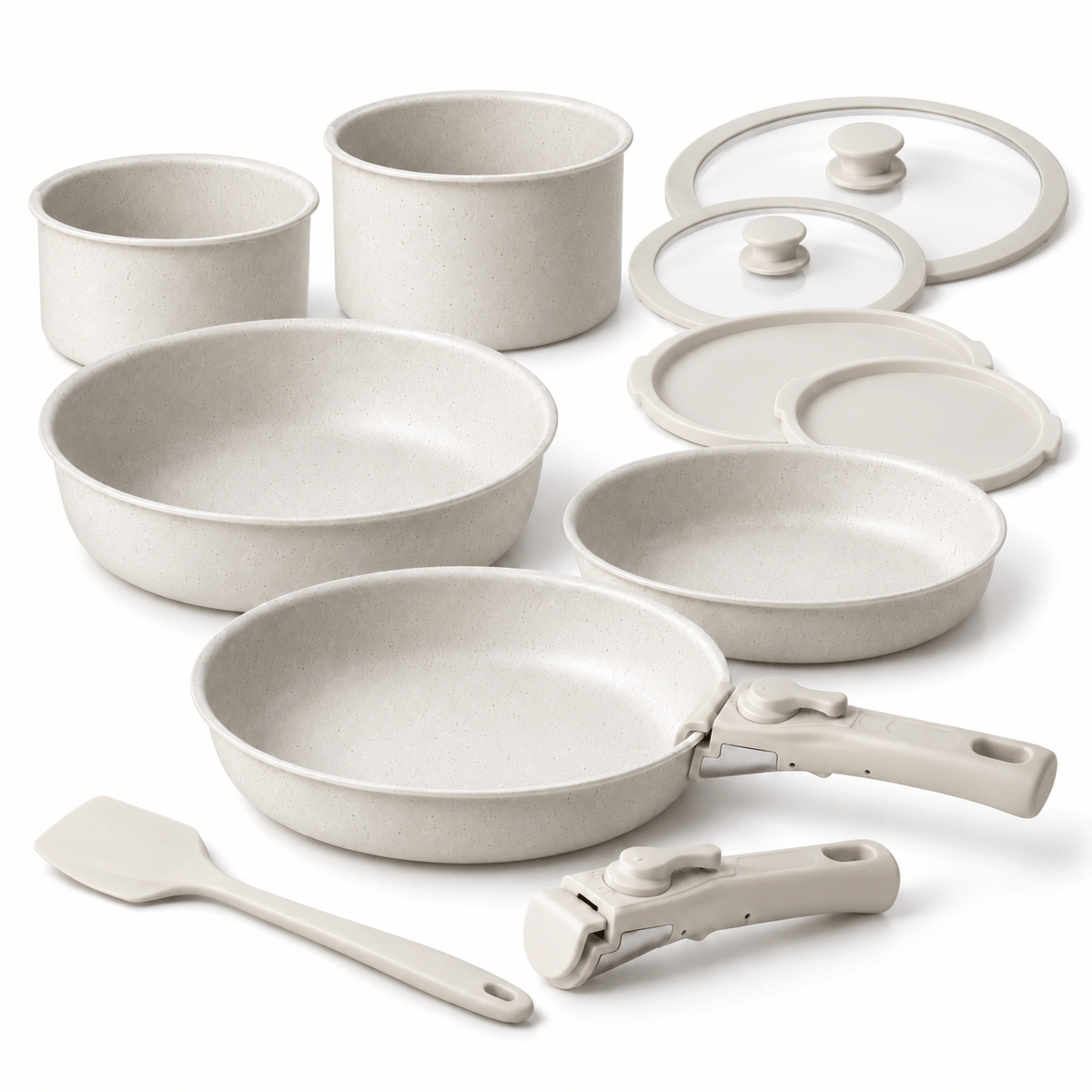 12-Piece Nonstick Cookware Set with Detachable Handles
