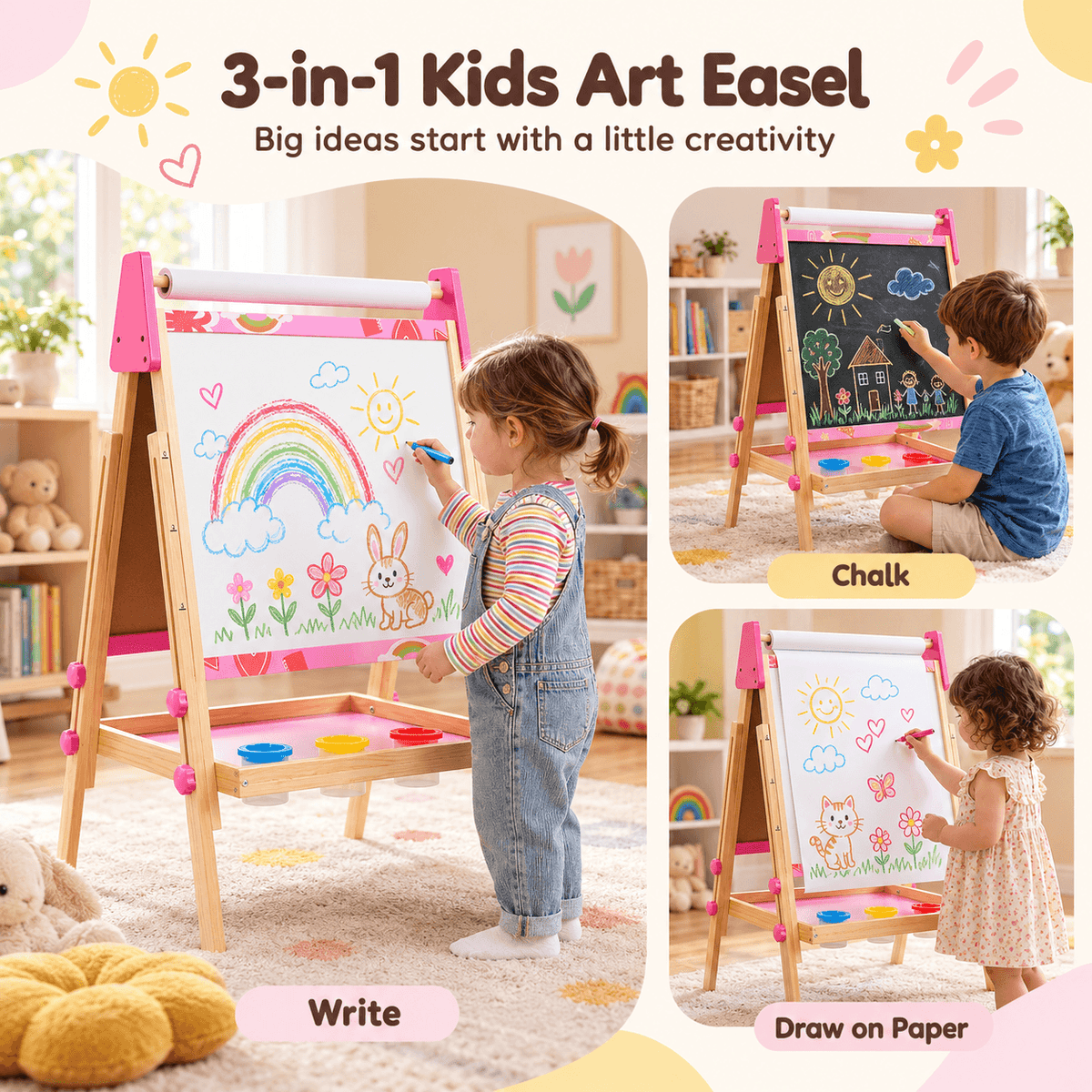 Adjustable Kids Art Easel with Double-Sided Board