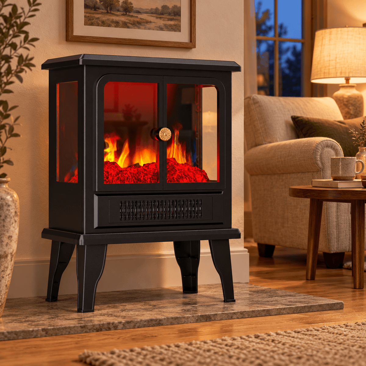 Electric Fireplace Heater with 3 Flame Effects & 2 Heating Modes