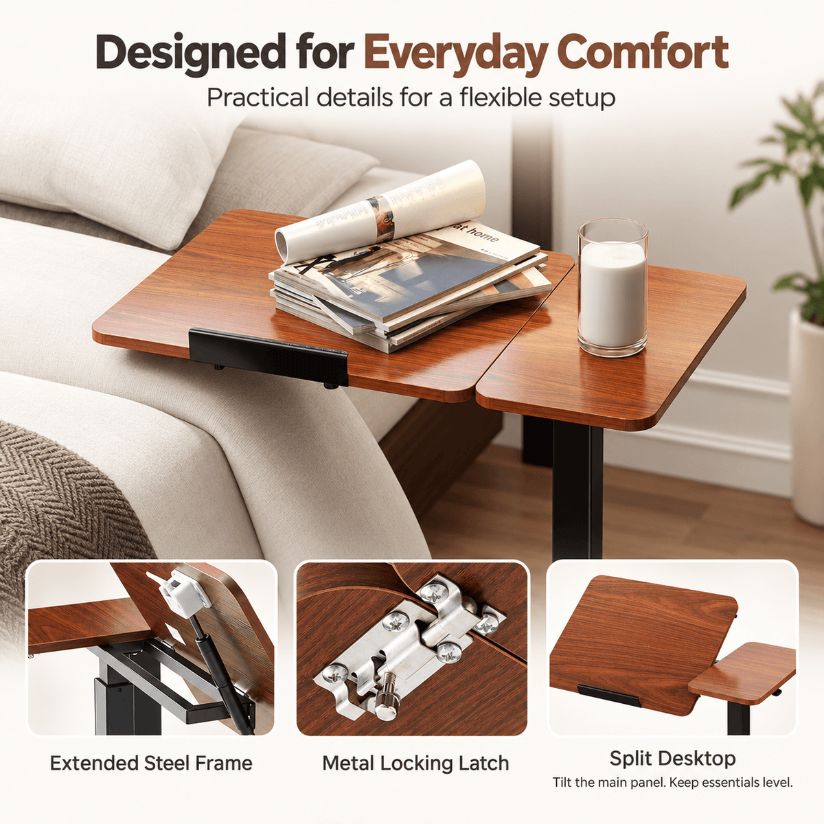 Adjustable Standing Desk with Wheels, Mobile Rolling Laptop Desk for Home Office