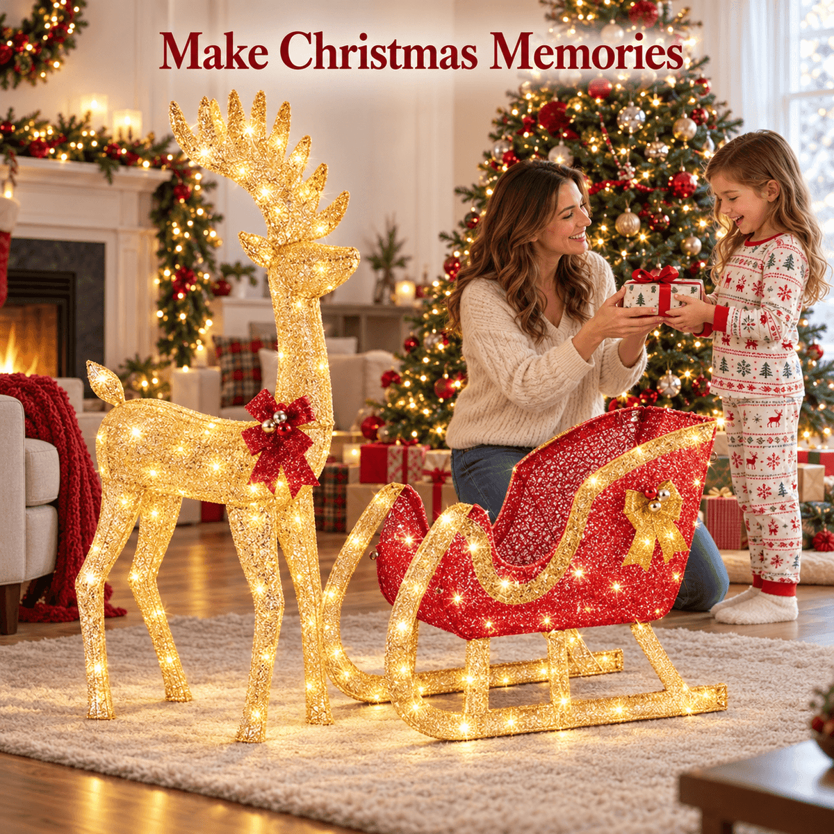 Glowing Christmas Reindeer & Sleigh Decor with 180 LED Lights – Indoor & Outdoor Holiday Display