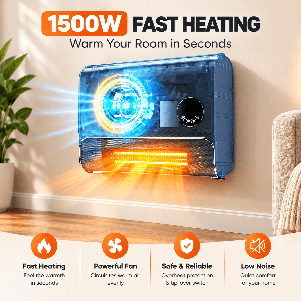 Smart Wall Space Heater with Remote