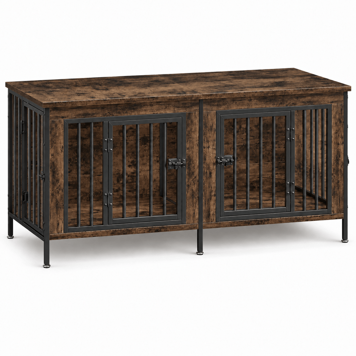 Heavy Duty Double Dog Crate with Divider for 2 Dogs | Indoor Wooden Dog Kennel TV Stand & End Table