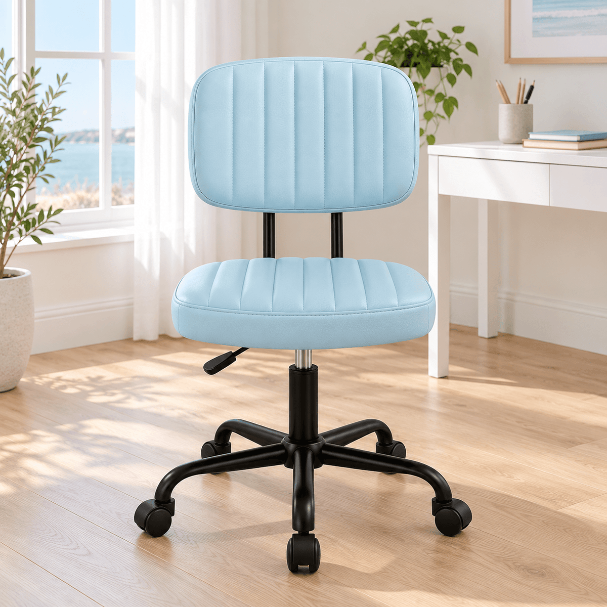 Armless PU Leather Home Office Desk Chair – Height Adjustable Rolling Chair