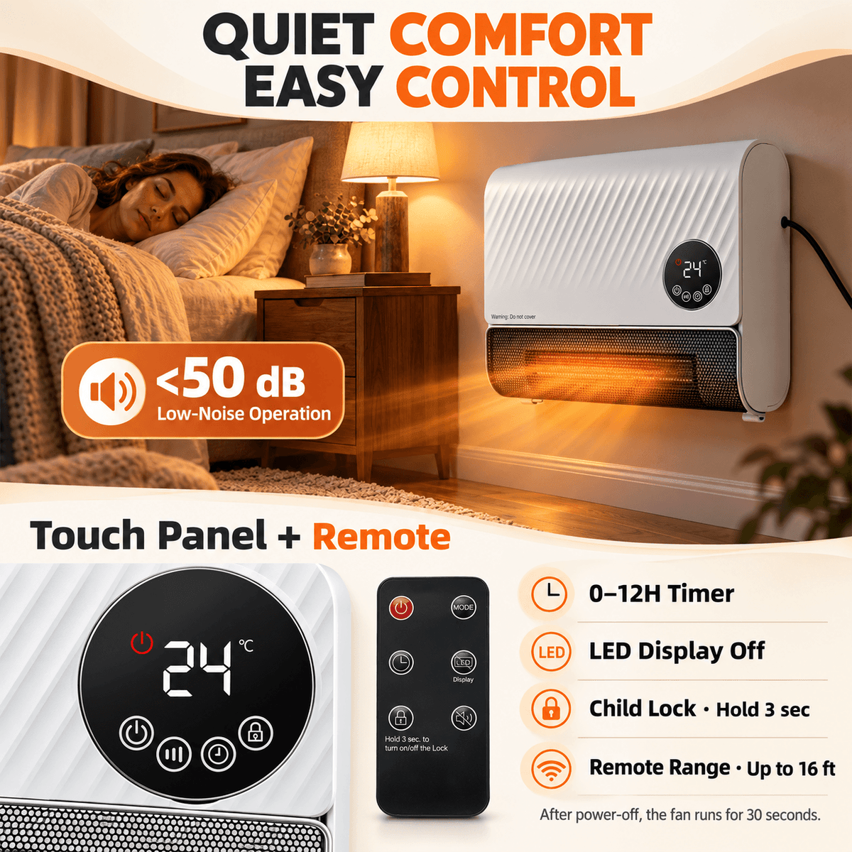 Smart Wall Space Heater with Remote