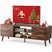 Walnut Wood 60" TV Stand Double Cabinet