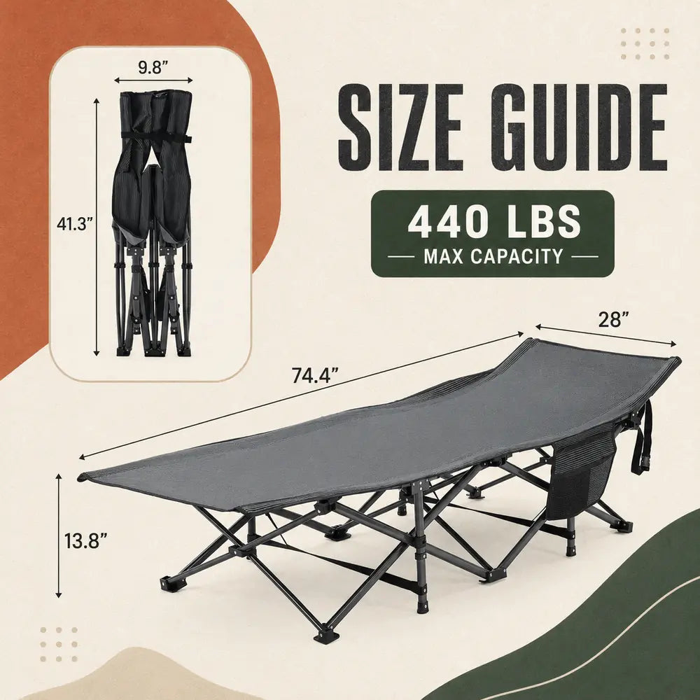 6-Position Adjustable Folding Camping Cot with Mattress – Supports 450 lbs