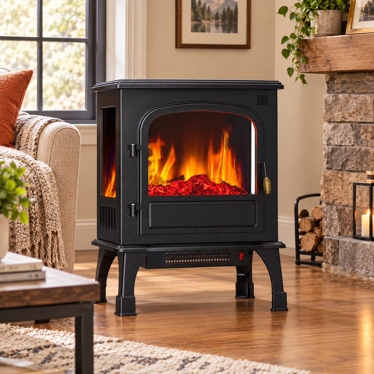 Electric Fireplace Heater with 3 Flame Effects & 2 Heating Modes