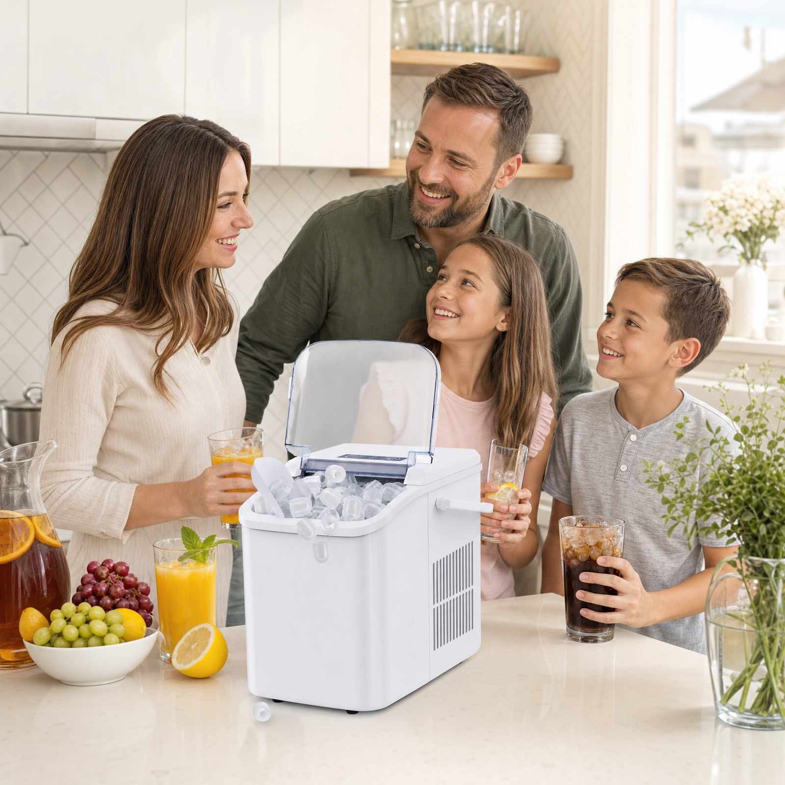 Portable Countertop Ice Maker – 9 Ice Cubes in 6–8 Min, Includes Basket & Scoop