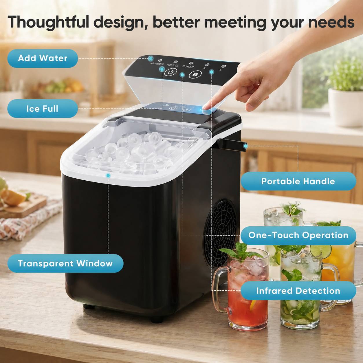 Portable Countertop Ice Maker – 9 Ice Cubes in 6–8 Min, Includes Basket & Scoop