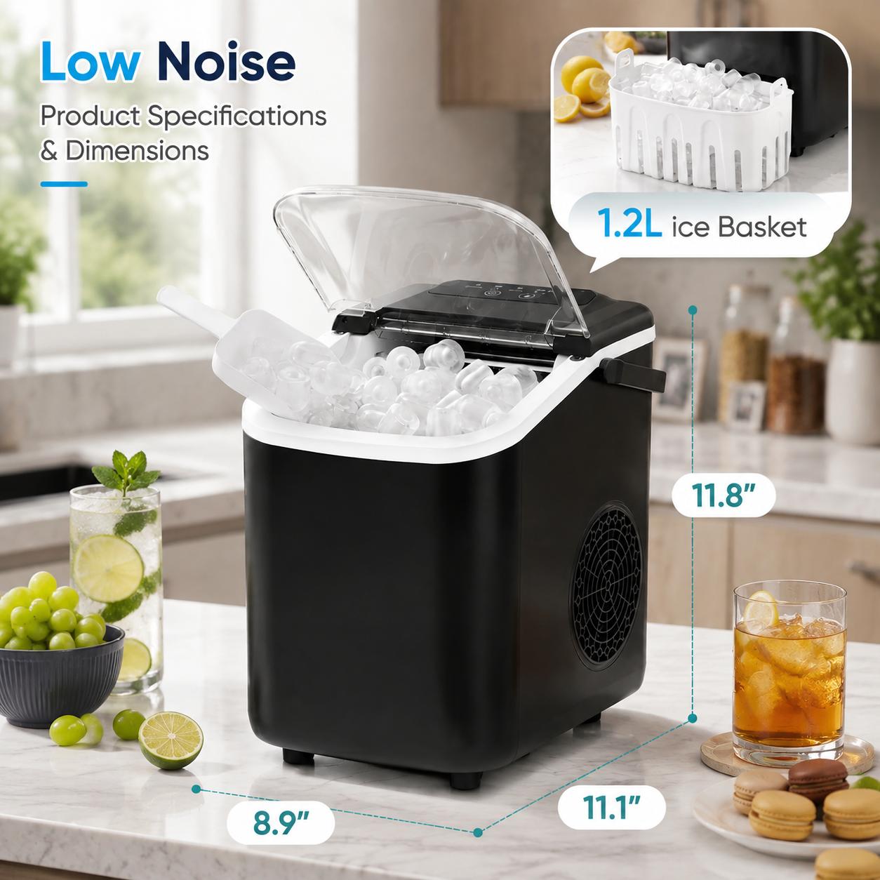 Portable Countertop Ice Maker – 9 Ice Cubes in 6–8 Min, Includes Basket & Scoop