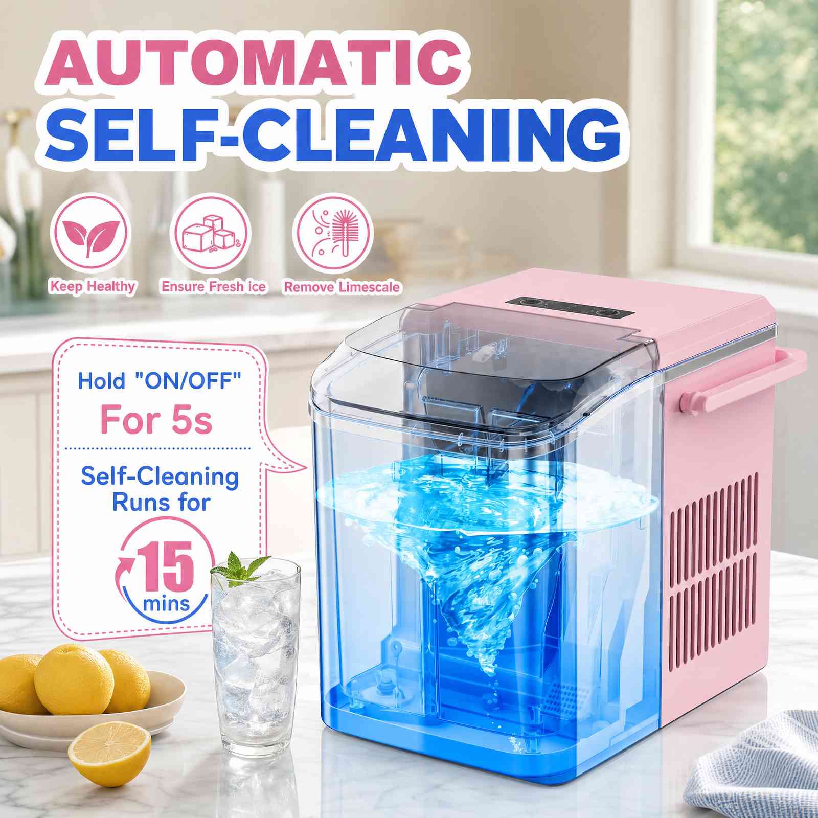 Portable Countertop Ice Maker – 9 Ice Cubes in 6–8 Min, Includes Basket & Scoop