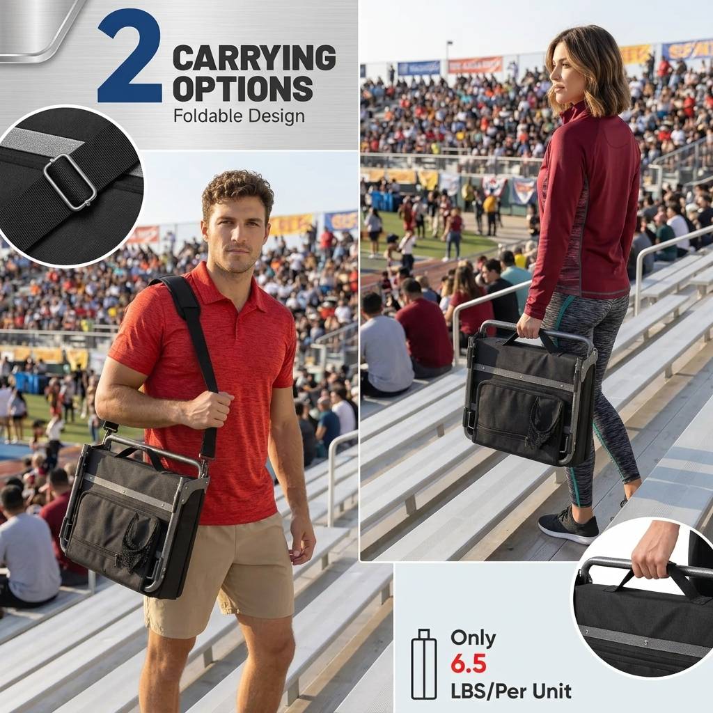 Stadium Seat with Back Support, Foldable Cushioned Portable Bleacher Chair for Sports Outdoor Events