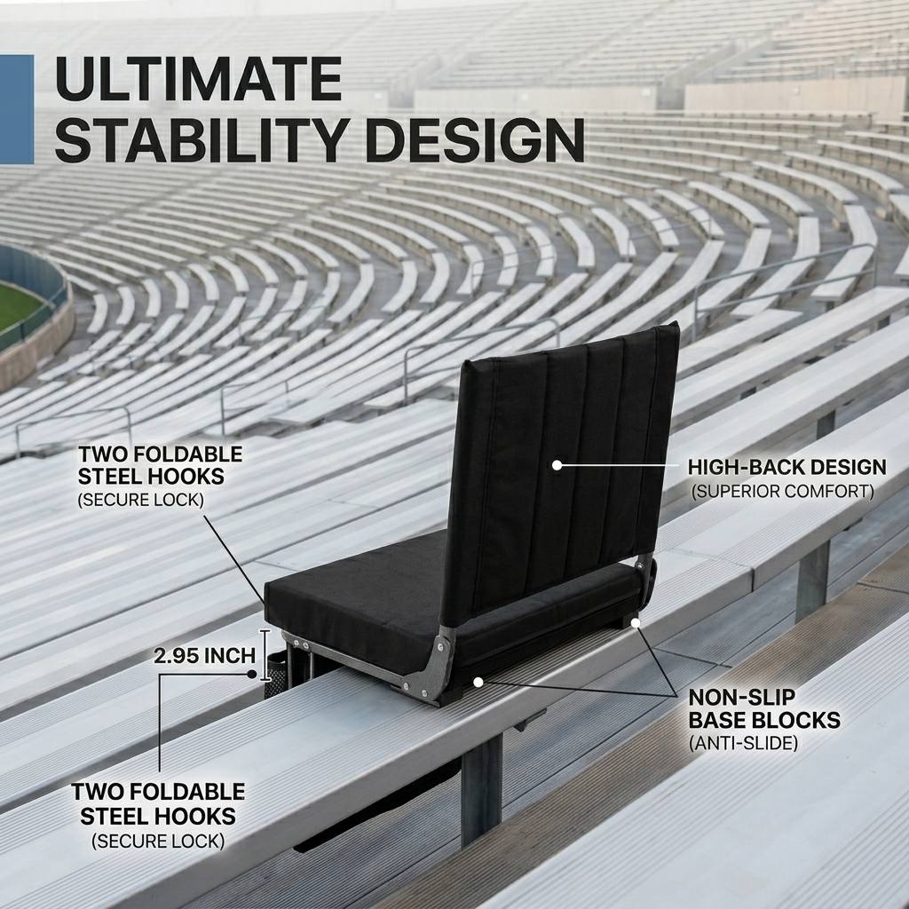 Stadium Seat with Back Support, Foldable Cushioned Portable Bleacher Chair for Sports Outdoor Events