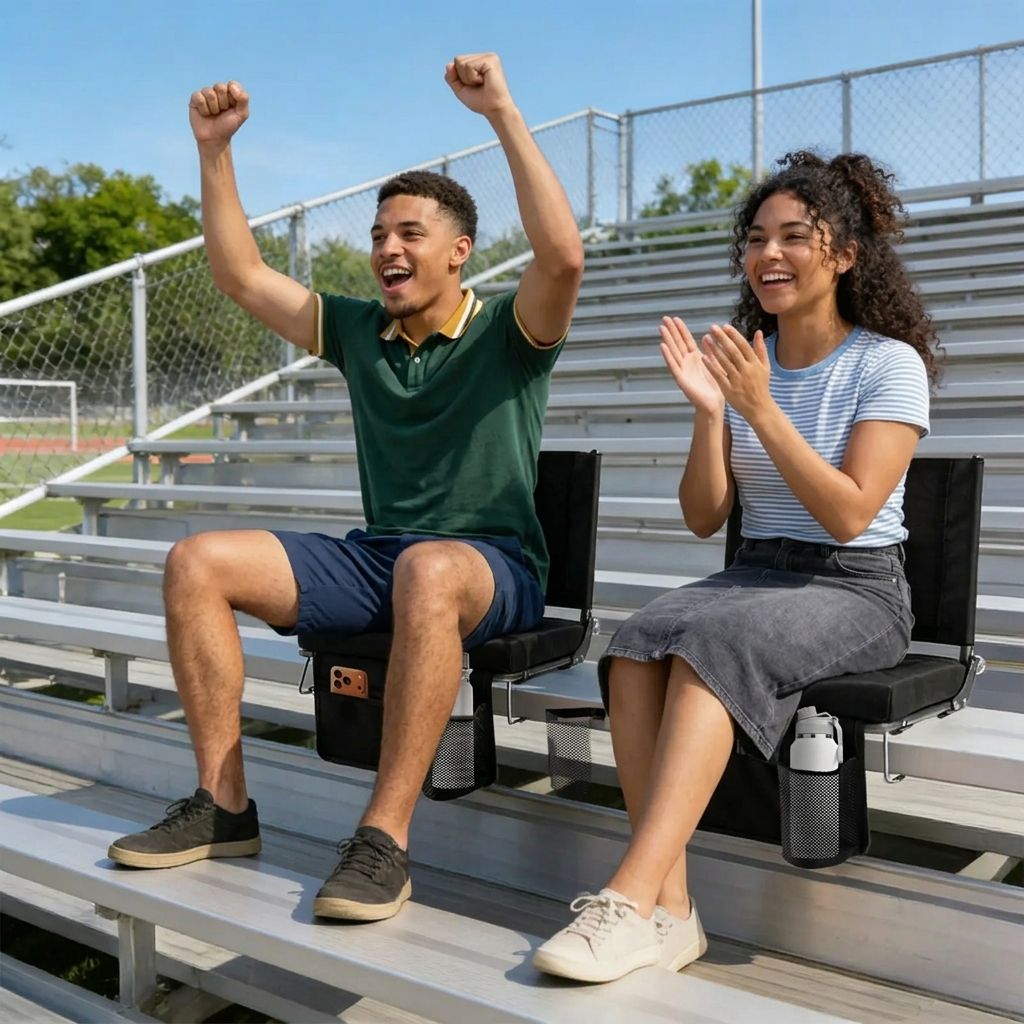 Stadium Seat with Back Support, Foldable Cushioned Portable Bleacher Chair for Sports Outdoor Events