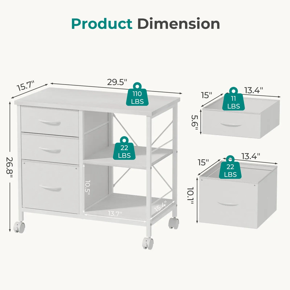 3-layer mobile filing cabinet, printer stand with storage, office storage cabinet with drawers and back support strips