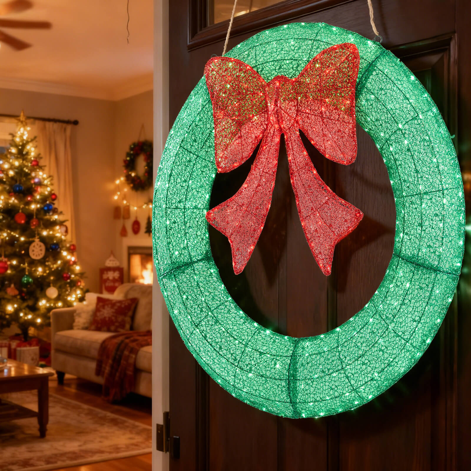 LED Illuminated Christmas Wreath with Remote