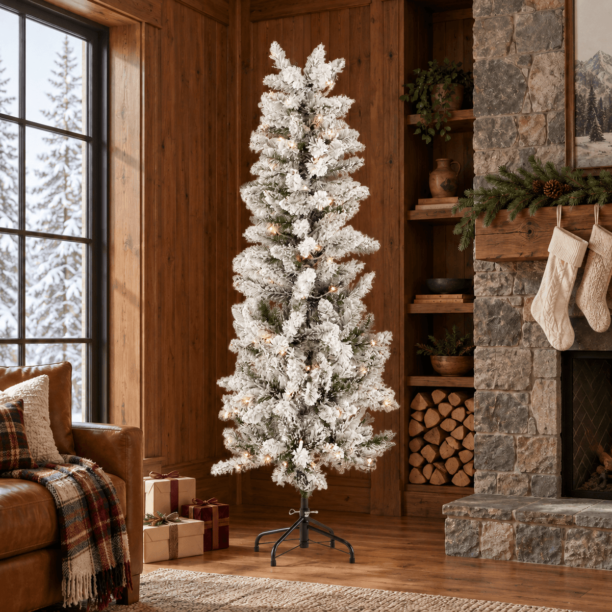 Pre-Lit Fraser Fir Pencil Artificial Christmas Tree with Warm Lights for Holiday Decor