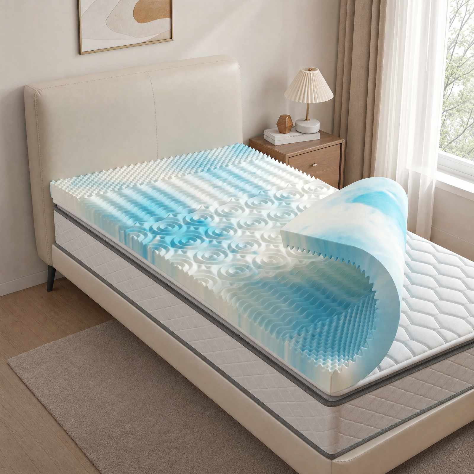 5-Zone Memory Foam Mattress Topper with Cooling Gel & Ventilated Design