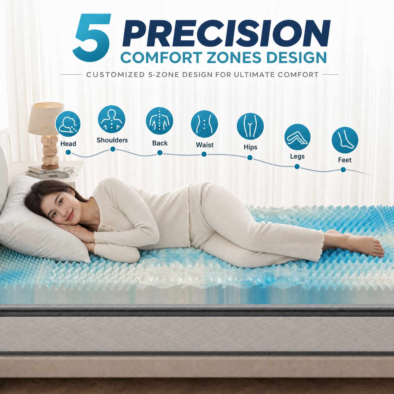 5-Zone Memory Foam Mattress Topper with Cooling Gel & Ventilated Design
