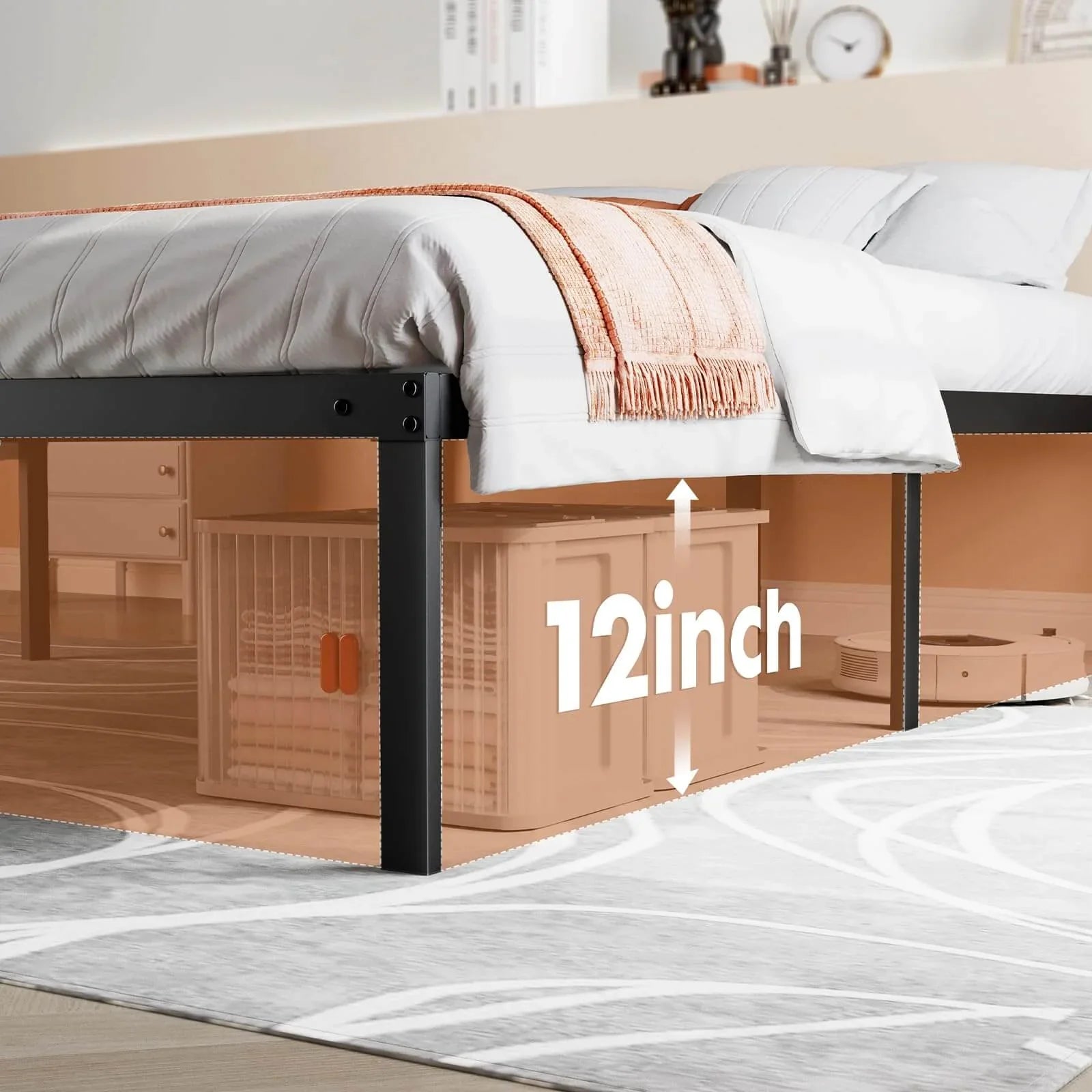 Heavy Duty Steel Bed Frame with Storage