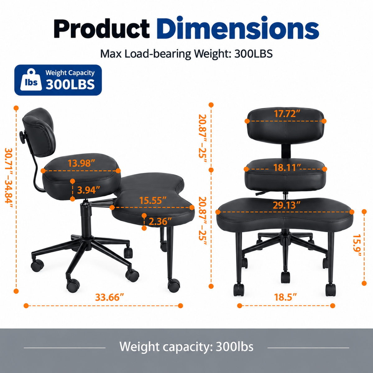 Adjustable Cross-Legged Office Chair with 360° Swivel Footrest