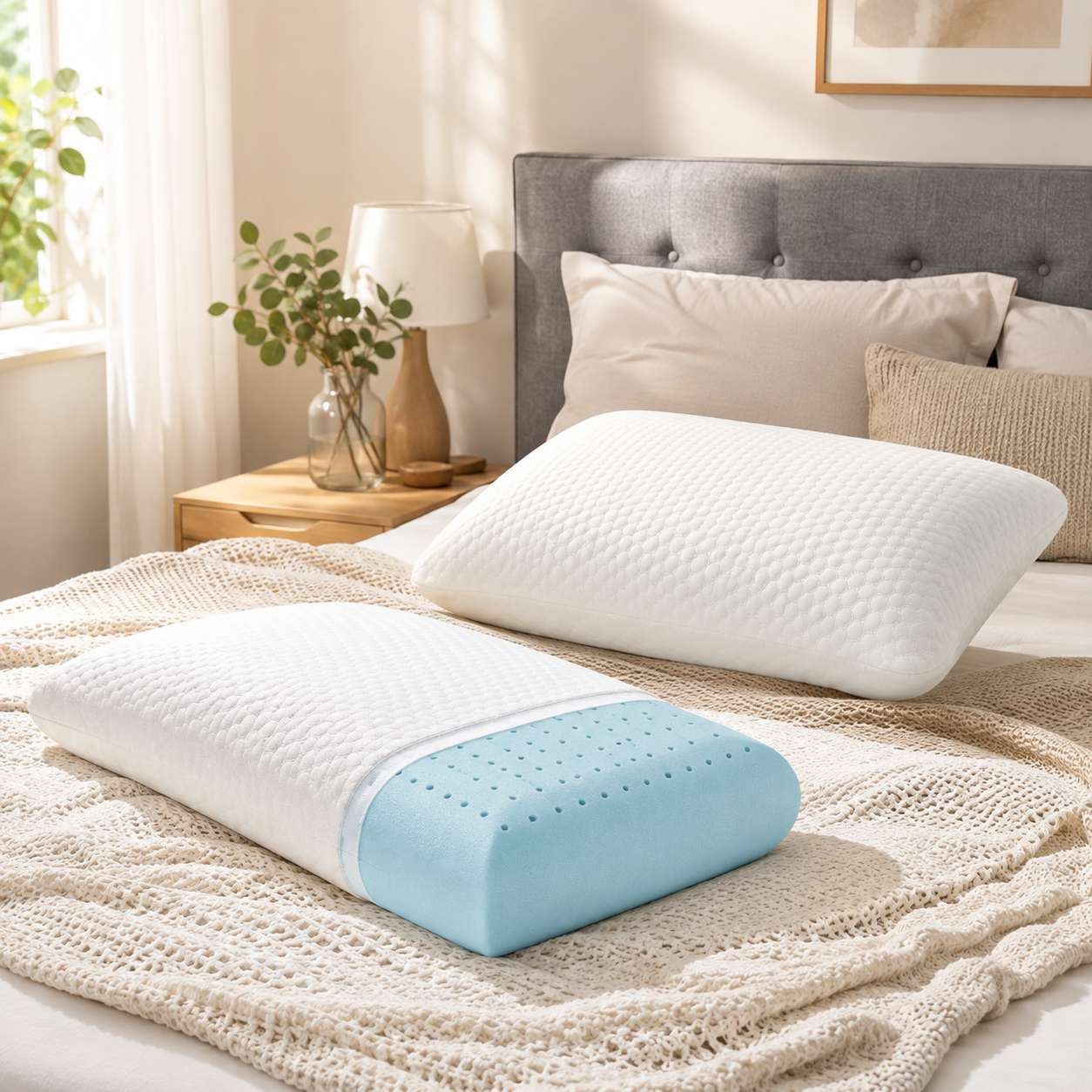 Gel-Infused Memory Foam Cooling Pillow – Pressure Relief & Temperature Regulation for Better Sleep