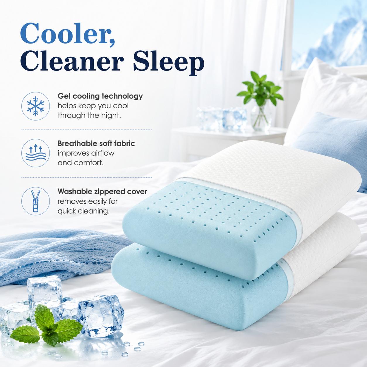Gel-Infused Memory Foam Cooling Pillow – Pressure Relief & Temperature Regulation for Better Sleep