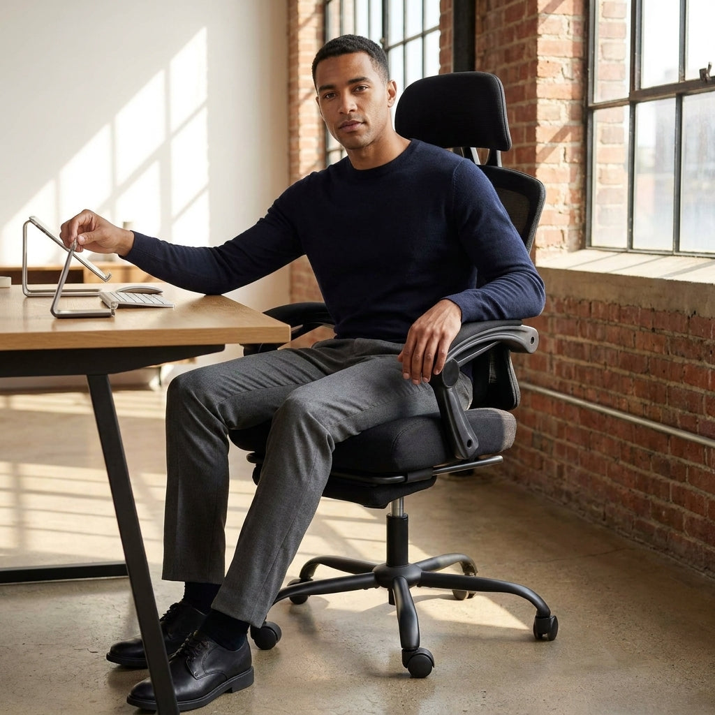 Ergonomic Mesh Office Chair with Retractable Footrest, Adjustable Headrest & 135° Recline