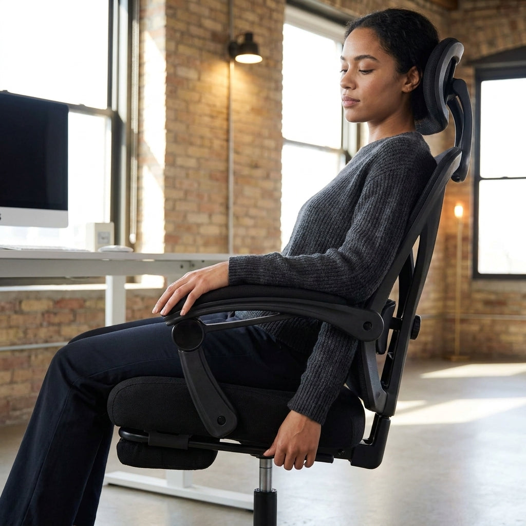 Ergonomic Mesh Office Chair with Retractable Footrest, Adjustable Headrest & 135° Recline