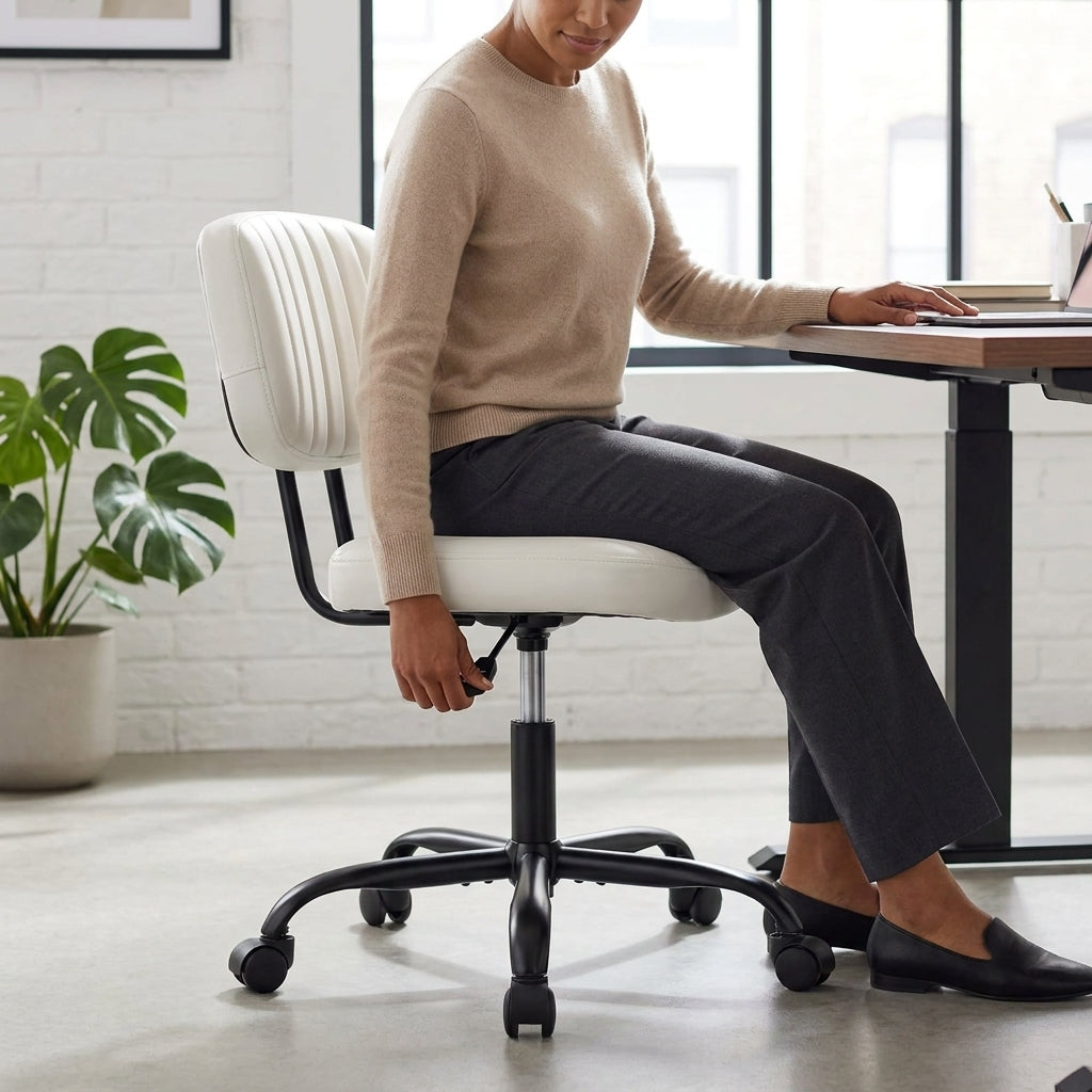 Armless Swivel PU Leather Office Chair